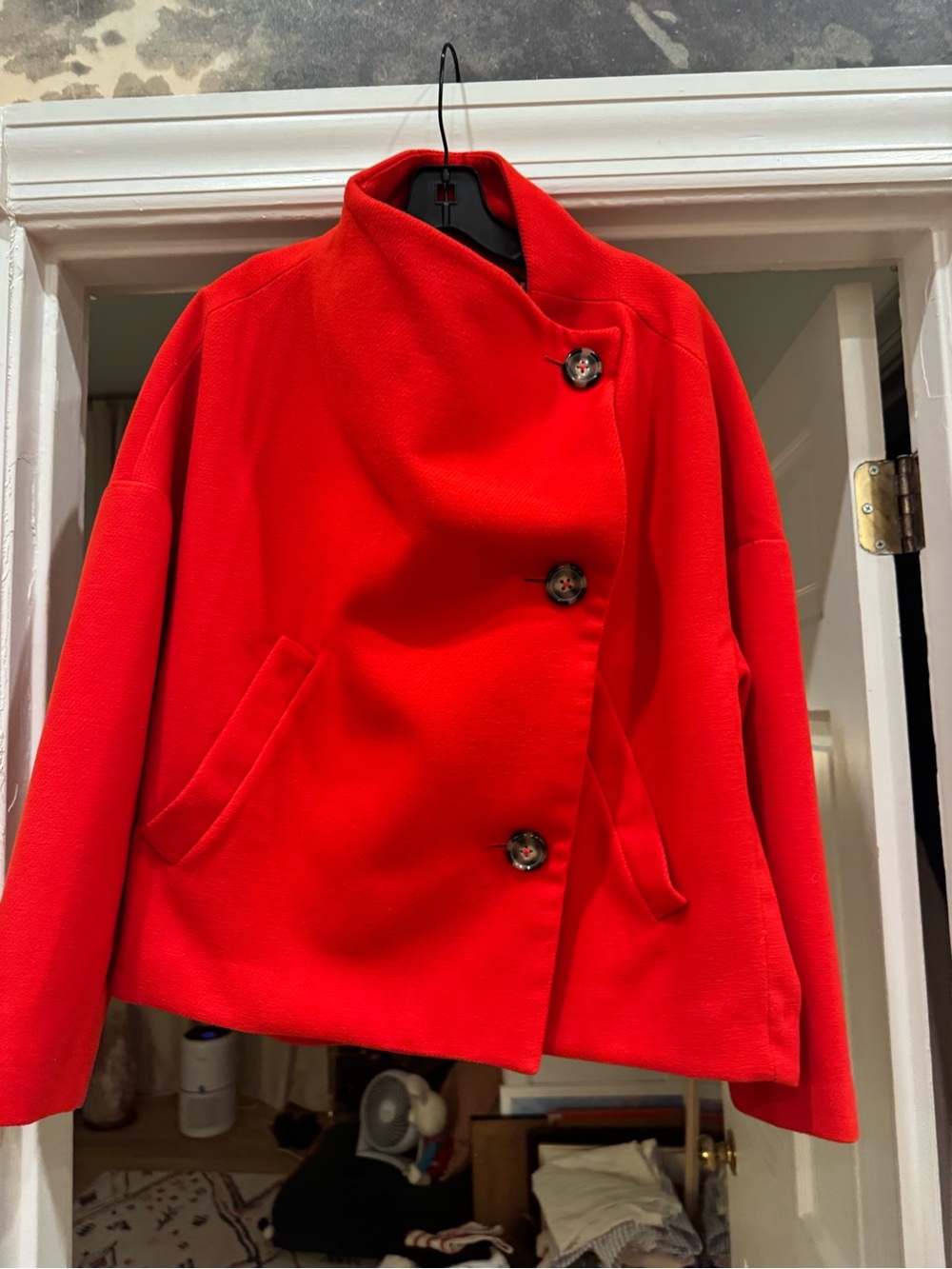 Women’s Red Asymmetrical Button Jacket from Anthropologie